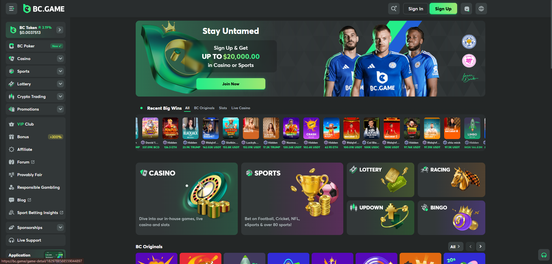 BC.GAME homepage screenshot