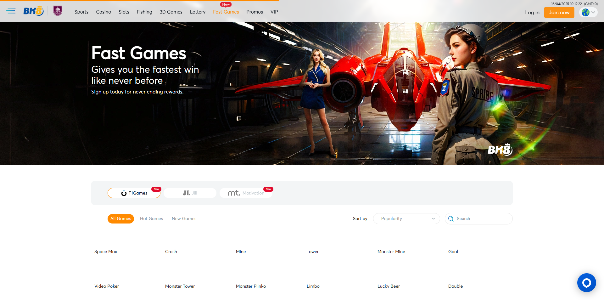 bk8 Fast games interface screenshot