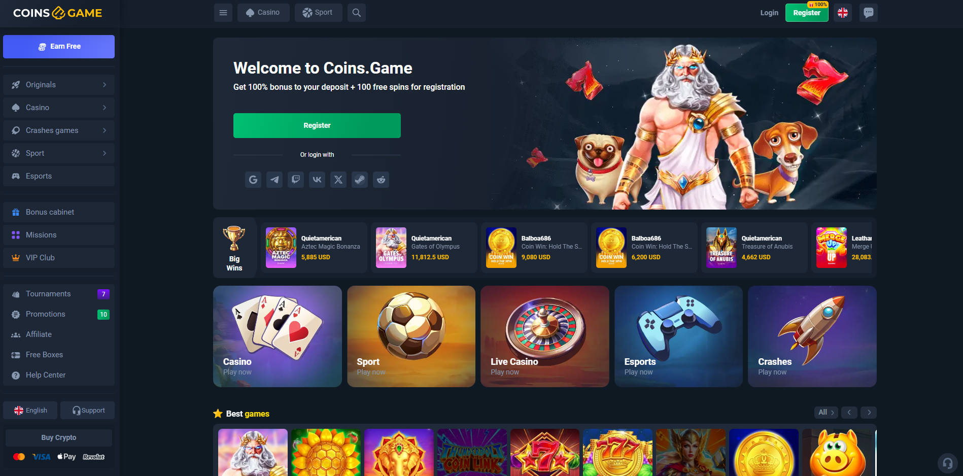 Coins.Game homepage screenshot