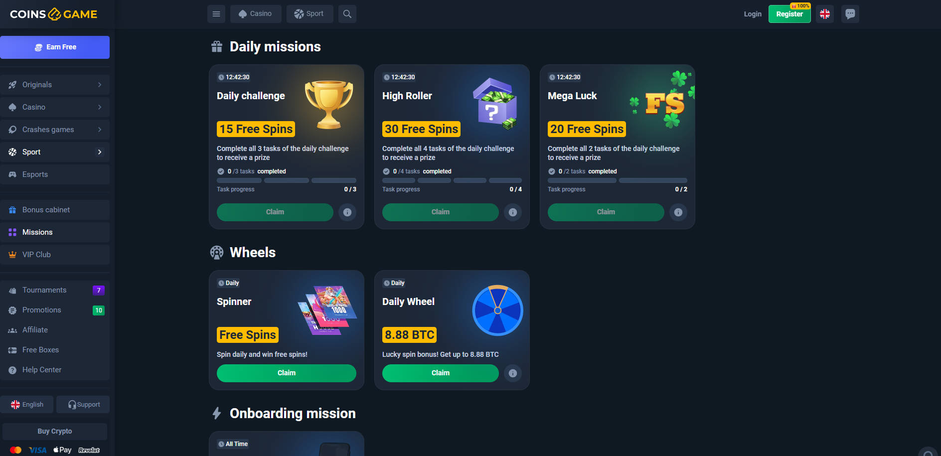 Coins.Game live casino section